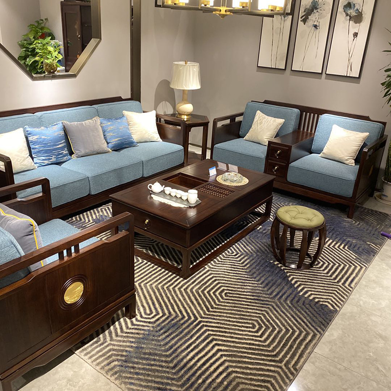 New Chinese modern minimalist large terrace number Zen Luxurious Villa Ukim Wood Full Solid Wood Sofa Composition Living Room Furniture