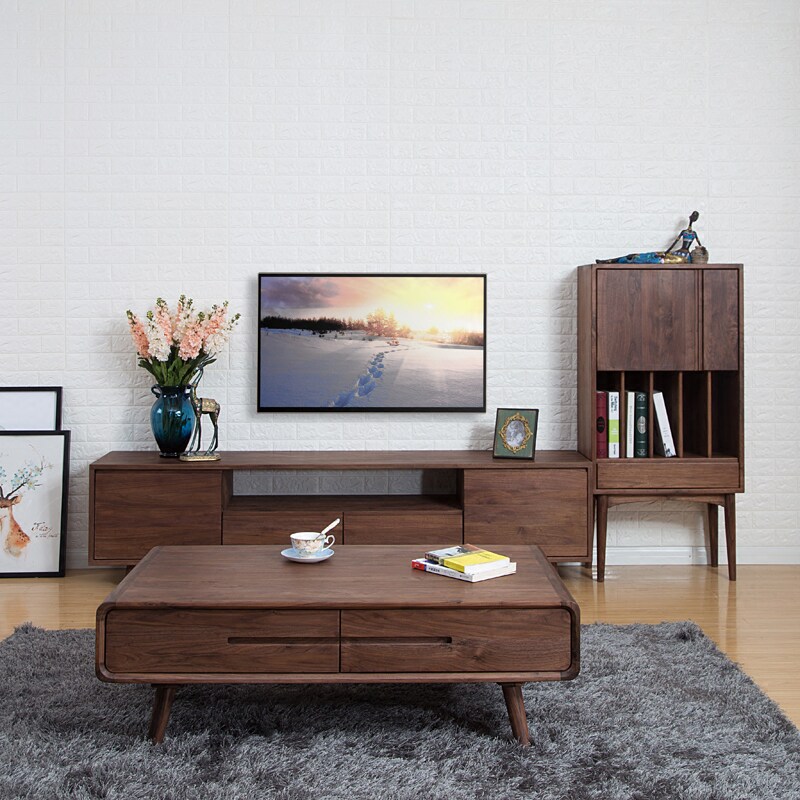 North American black walnut tea table TV cabinet combined Solid wood tea few American minimal tea table modern living room storage shorter