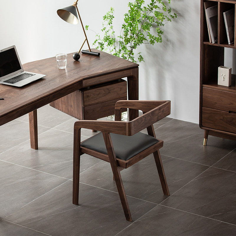 Black Walnut Solid Wood Leisure Chair Nordic Soft Backlog Backlog Book Chair Tenkun Modern Simple Japanese Computer Chair