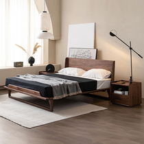 North American black walnut solid wood bed 18m double bed Nordic modern minimalist 15m bedroom log furniture wedding bed