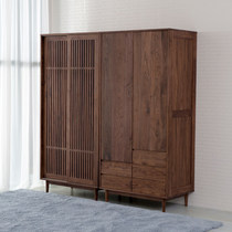 North American Black Walnut Combination Wardrobe Japanese-style Solid Wood Whole Wardrobe Double Door Sliding Door Wardrobe Bedroom Locker