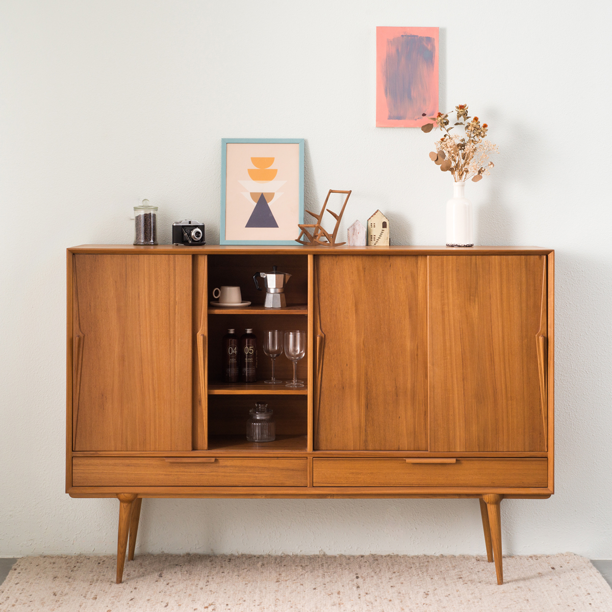 Muna MUNA Nordic medieval imported teak wall sideboard cabinet high section living room storage cabinet foyer cupboard