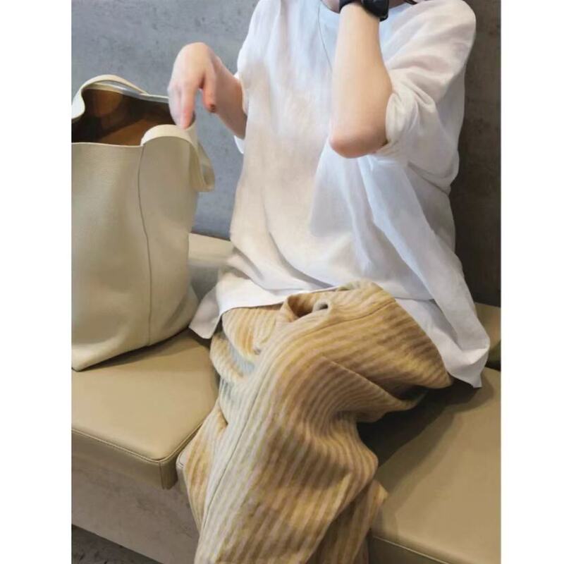 [Perilla Pants] Spring/Summer Exclusive French Linen Texture Niche Striped Comfortable Straight-Leg Pants 2575