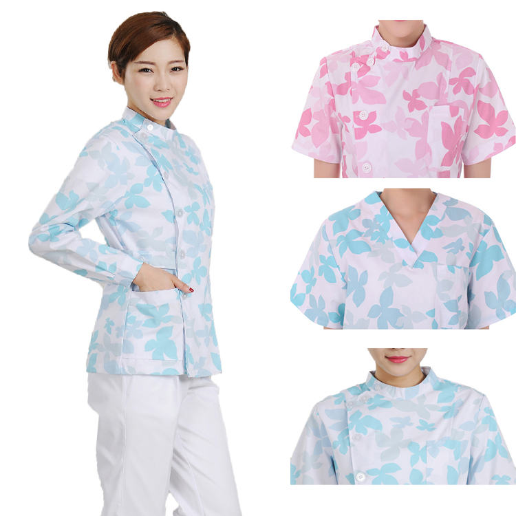 Nightingale Female Nurse Uniform Two Piece Suit Long Sleeve Winter Stand Collar Printed Wash Clothes Short Sleeve Oral Beauty Summer