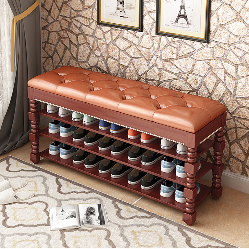 Solid Wood Changing Shoes Stool Strip Eurostyle Roman Column Shoe Rack Soft Bag cushion Sitting Type Home Doorway Multilayer Shoes Changing Cabinet-Taobao