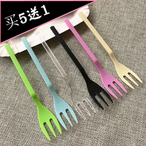 Fruit tea extended thick hard black disposable fruit fork plastic long handle fork fruit grain fork jelly fork