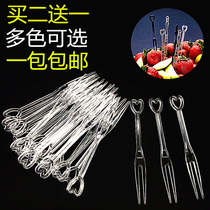 Buy 2 get 1 disposable fruit fork plastic small fork transparent independent packaging creative set cute fruit sign insert