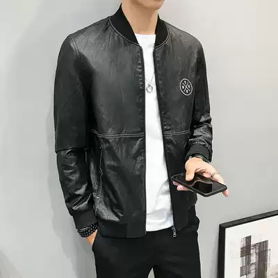 Leather leather clothing men's Tide brand Korean version of handsome slim men's coat trend Joker casual locomotive jacket men's wt