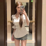 Дизайнерский корсет, летняя модная рубашка, тренд сезона, V-образный вырез