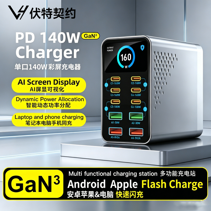 New Model Gan Charger with Ten Ports, Desktop Charging Station, Full Protocol Multi-Port Multifunctional USB Charger, Pd140W Fast Charging Head Suitable for Laptops, Tablets, Mobile Phones, Intelligent Distribution New Model Gan Charger with Ten Ports, Desktop Charging Station, Full Protocol Multi-Port Multifunctional USB Charger, Pd140W Fast Charging Head Suitable for Laptops, Tablets, Mobile Phones, Intelligent Distribution