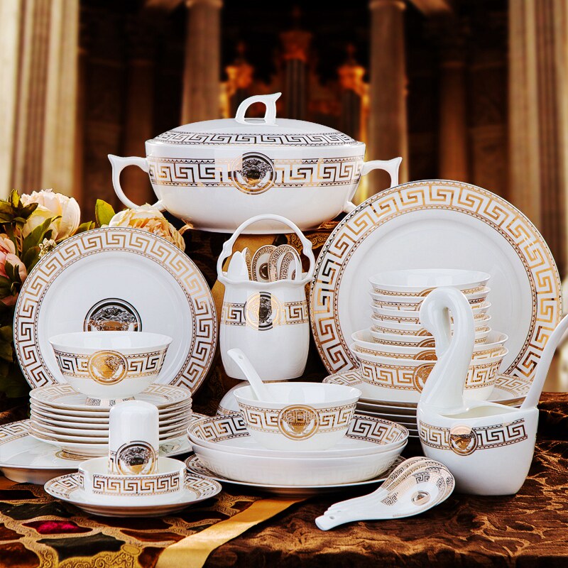 Export-grade bowls and dishes set household Jingdezhen ceramics European-style Phnom Penh rice Sizhe tableware high-grade bone china bowls and plates