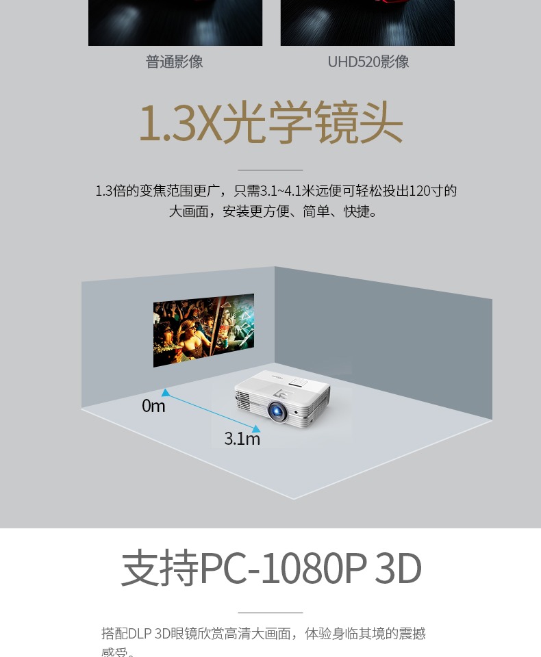 Optoma / Optoma UHD520 Nhà sản xuất không có màn hình TV 4 K ultra HD HDR Thiêu trong nhà 3D