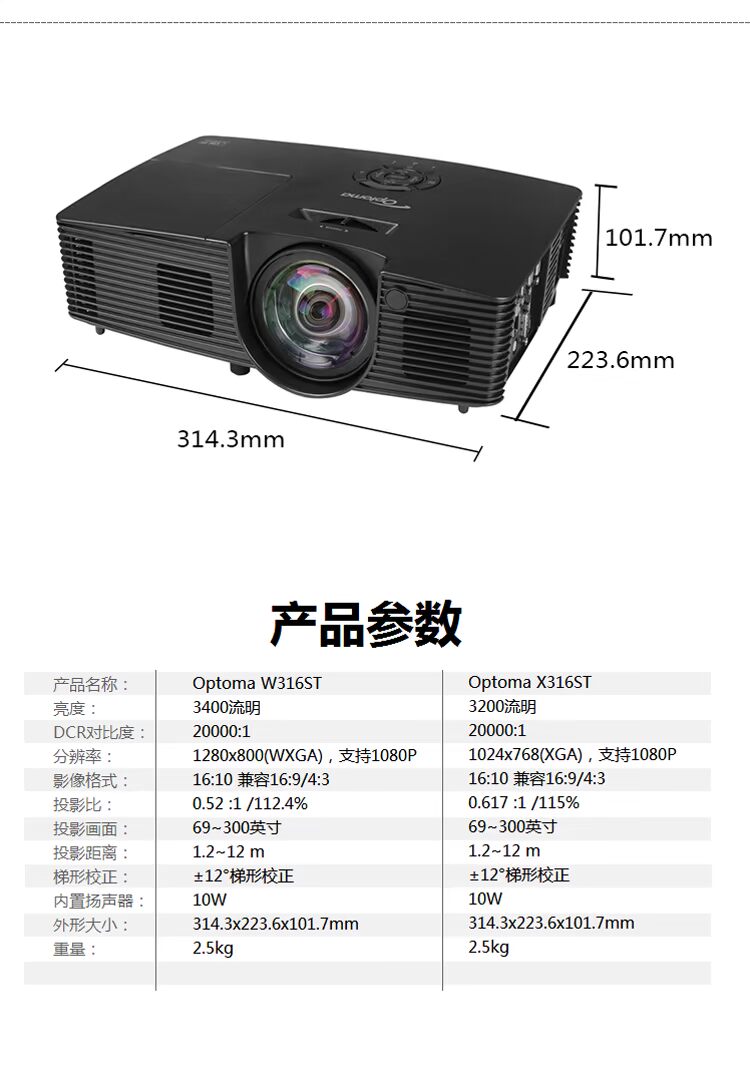 Máy chiếu tiêu cự ngắn Optoma Máy chiếu kỹ thuật giáo dục W316ST - Máy chiếu