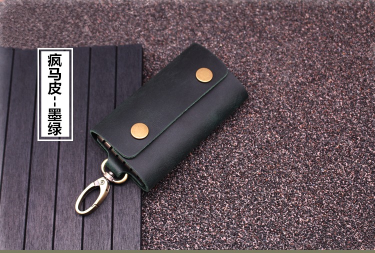 Điên ngựa da handmade móc túi thắt lưng nam da retro đơn giản thực vật rám nắng da đầu lớp da túi chìa khóa sáng tạo ví đựng chìa khóa nữ