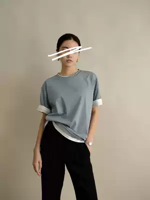 Shen million AmyyStudios high-count dense spinning 1oo%Xinjiang long-staple cotton very wide paper sense long and short T-shirt