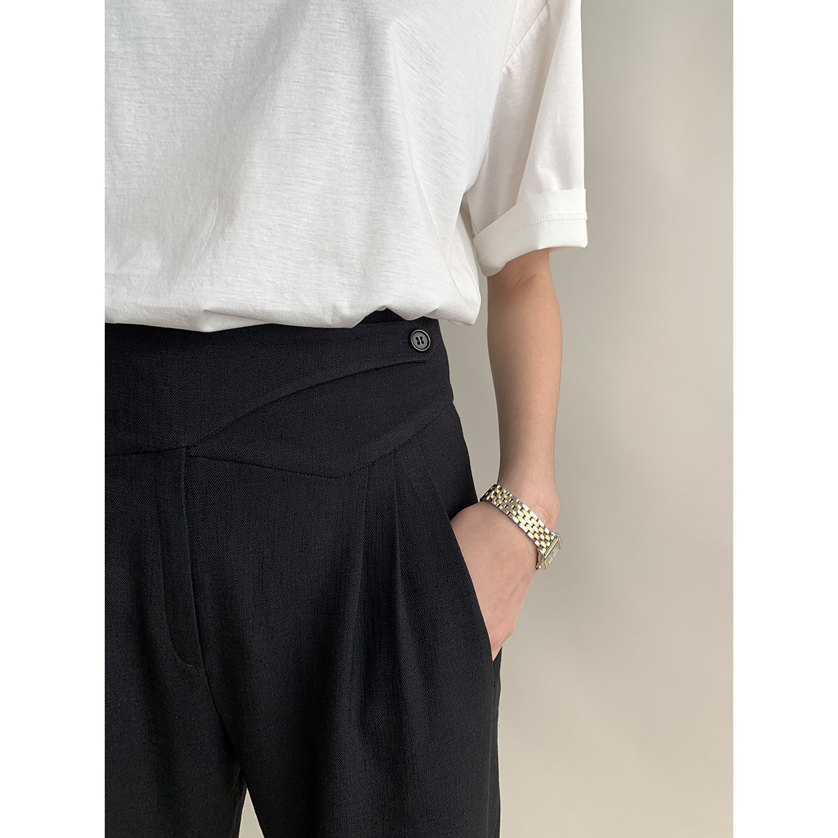 AmyStudios ex-gratia 5 fold no deback triacetate Imitation Hemp Styling pockets fine and not easily wrinkled Western dress pants