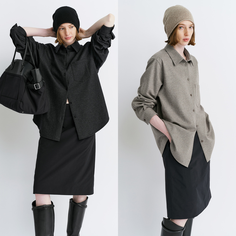 Amyy Studios Thickened and Warm Merino Wool Blend and Simple R0*W Style Old Money Silhouette Shirt