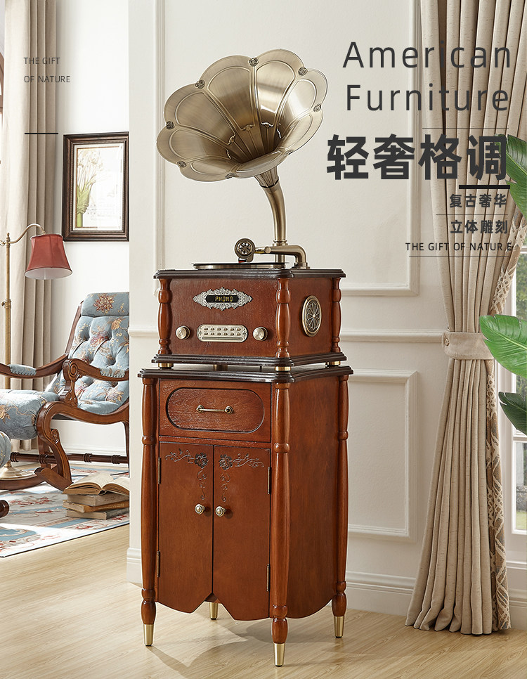 Виниловый проигрыватель 留声机台美式复古客厅欧式轻奢黑胶唱片机蓝牙老式仿古实木唱机促 OTHER