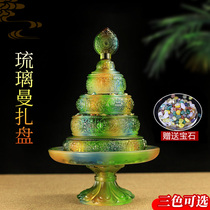 Crystal glazed Manza plate ornaments Buddhist supplies eight auspicious for xiumanzaman tea Romanda plate Amber