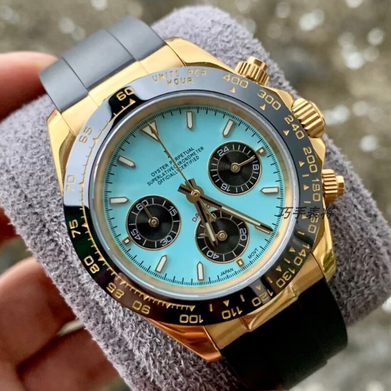 New Modified Quartz Vk63 Movement Chronograph Gold and Silver Blue 40mm Stainless Steel Watch Sapphire Glass