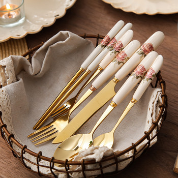 European and western dining tableware set household ceramic long handle