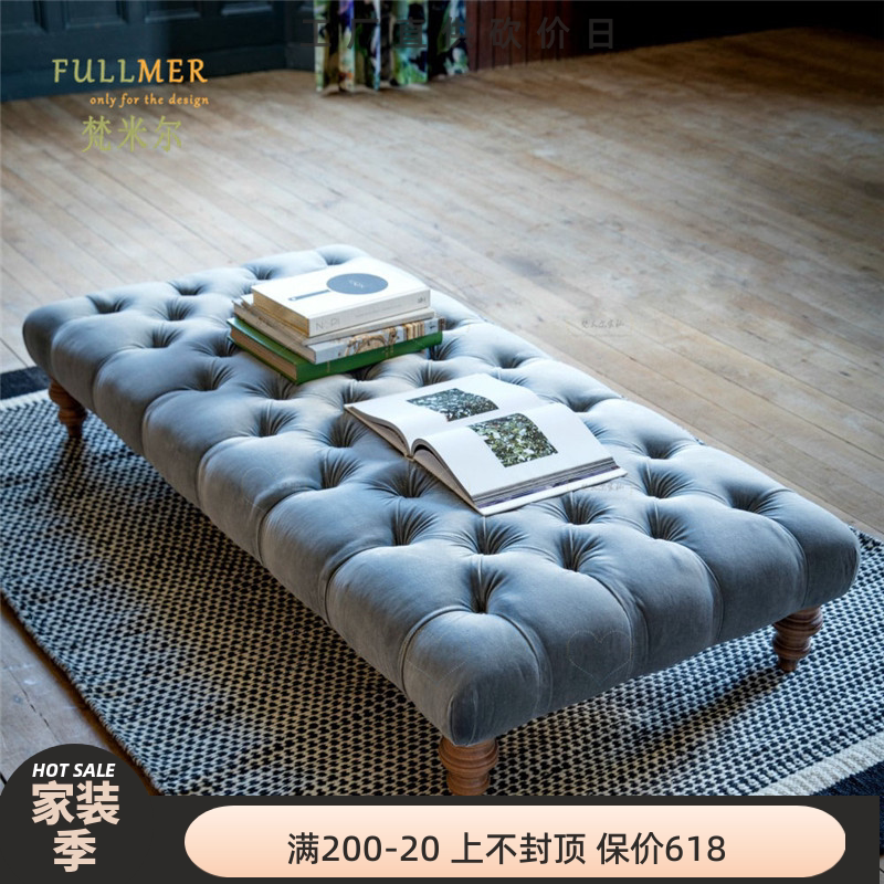 Northern European Velvet Clothes Change Stool Designer Light Luxury Lake Blue Sofa Rectangular Tea Benches