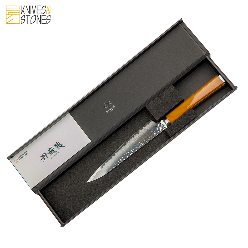 Rock Blades Society Japan Imports Ryusen Dragon Quantan Gentian Damascus hammered VG10 stainless steel fruit knife