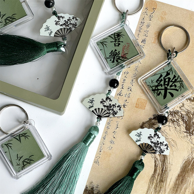 New Chinese-Style Bamboo Keychain Tassel Pendant Blank Handwriting Calligraphy Practice Gift Creative Stall Display Antique Style