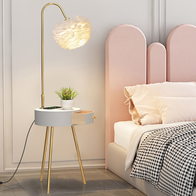 Living room bedroom floor bedside cabinet wireless feather network red floor lamp anchor background ambient lamp