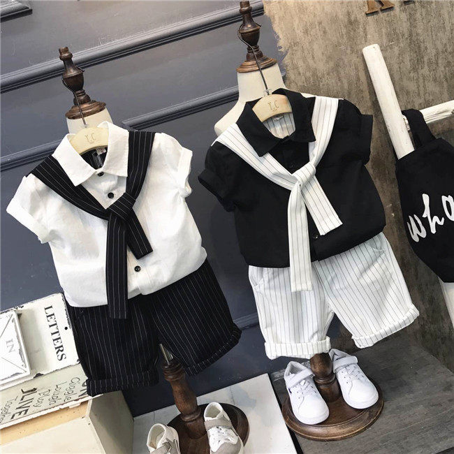 2022 children's clothing new children's summer clothing boy suit British suit short-sleeved children's baby shirt two-piece
