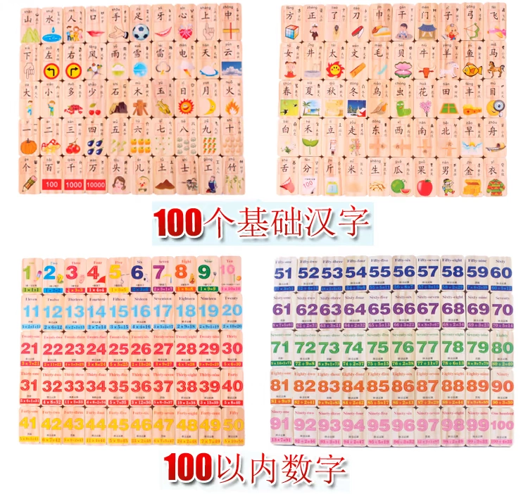 Khối xây dựng của trẻ em 100 miếng domino tròn hai mặt cho bé biết chữ sớm giáo dục xây dựng khối đồ chơi giáo dục