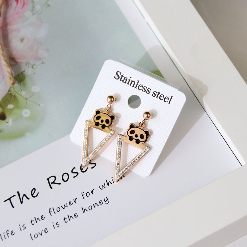Titanium alloy creative panda open bracelet does not fade rhinestone earrings Chengdu souvenir female cute and fresh