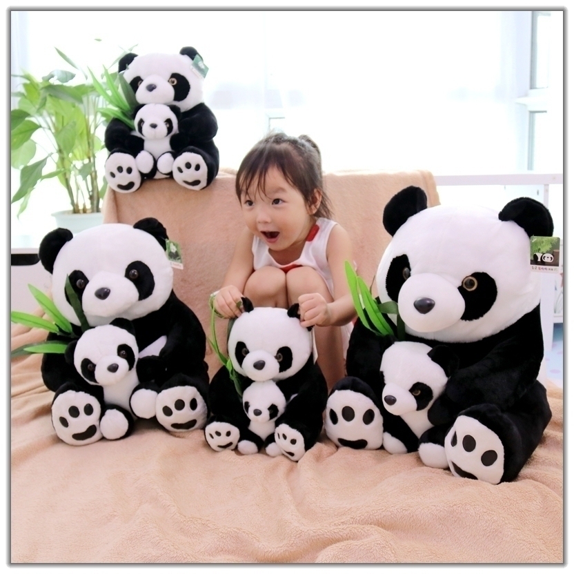 Panda base mother and child panda Chengdu tourist souvenir cute bamboo leaf doll plush toy for friends gift