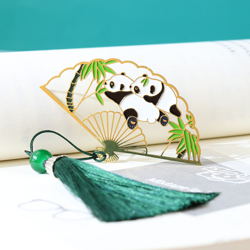 Metal panda brass bookmark student reward stationery fan-shaped literary style cultural and creative souvenirs small gifts