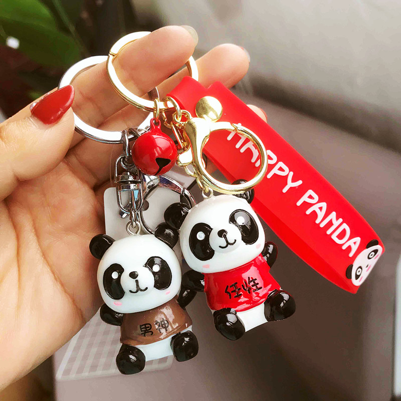 Panda resin keychain imitation ceramic three-dimensional doll small gift backpack pendant souvenir Chengdu souvenir