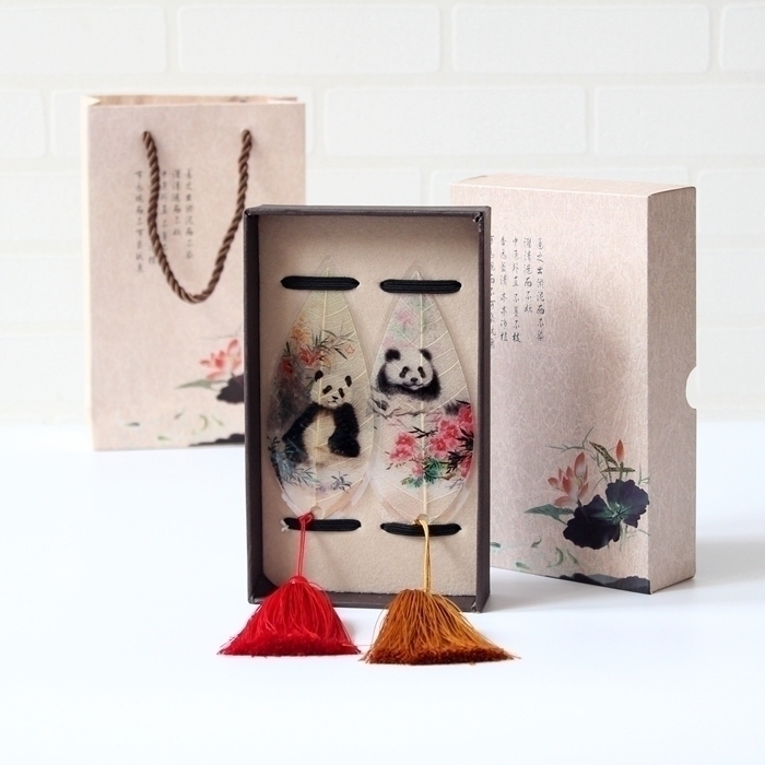 Exquisite gift box panda leaf vein Liusui bookmarks to send friends small gifts office supplies Chengdu cultural and creative souvenirs