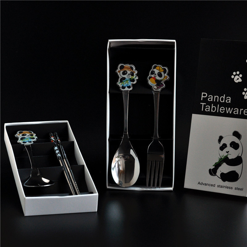 Panda stainless steel fork chopstick kit two packages with gifts Sichuan Wenquo souvenir group shopping gifts