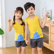 Childrens vest bộ mùa hè cotton in hoạt hình mỏng nam và nữ lao động trẻ em nhân vật không tay quần short áo hai mảnh bộ.