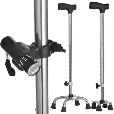 Crutch Stainless steel crutch telescopic cane 9-speed adjustment elderly walker Non-slip portable four-foot angle