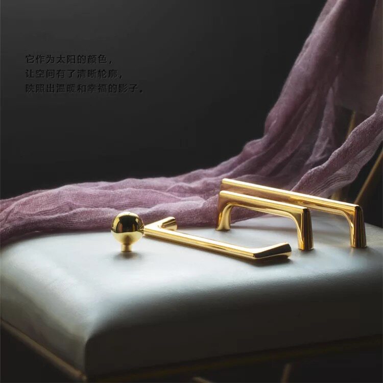 Light luxury pvd bright gold real gold handle Nordic American minimalist cabinet drawer wardrobe overall cabinet door Jane European handle