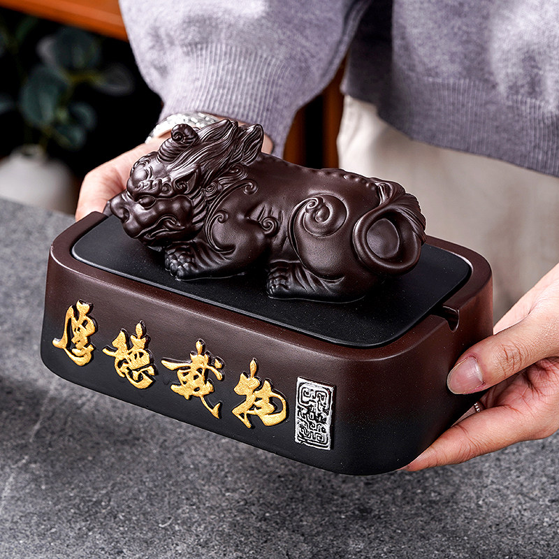 Kirin Resin Creative Individuality Trend Anti-Fly Ash with lid Home Living room Chinese retro fashion modern cigarette ash tray