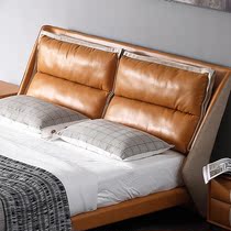 The Nordic zhen leather bed modern minimalist master bedroom double nuptial bed 1 8 metres bedroom Italian minimalist red soft queen-size beds