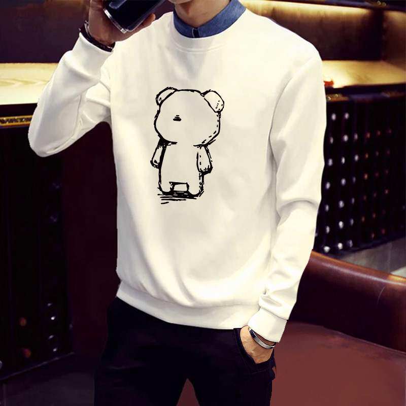 Tide Card Small Bear Thick Cotton T Male Tide Autumn Winter Style Large Size Circle Collar 100 Hitch-port Wind Casual Plus Suede Long Sleeves