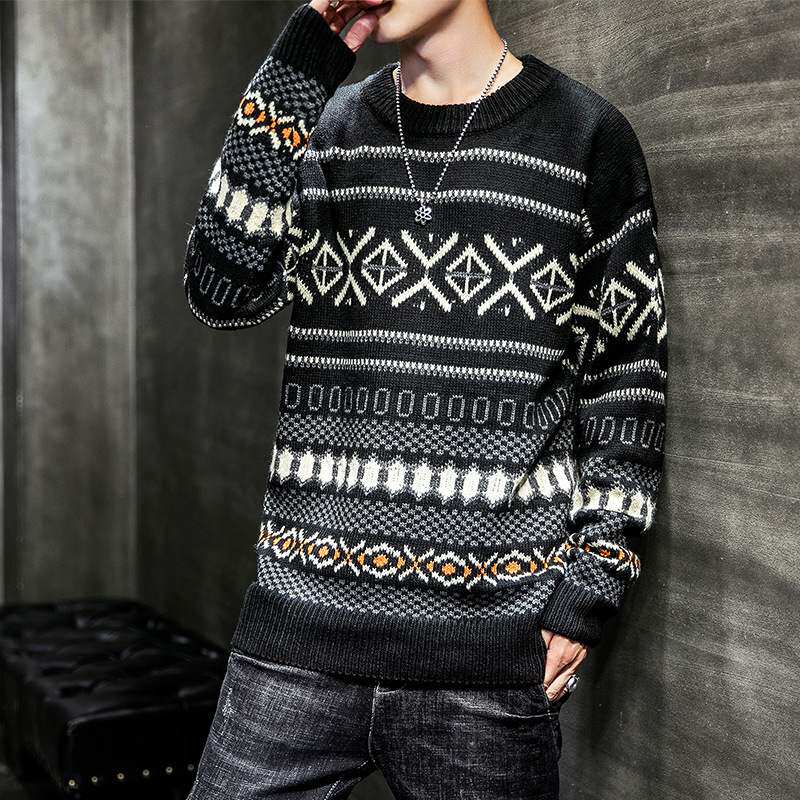 Fall Tide Men's Round-collar Sweater Fashion Young Men's Clothes Han-Edition Knitted Sweater