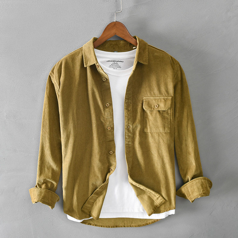 Japanese retro corduroy shirt men's spring and autumn loose Korean style trendy all-match casual long-sleeved shirt jacket