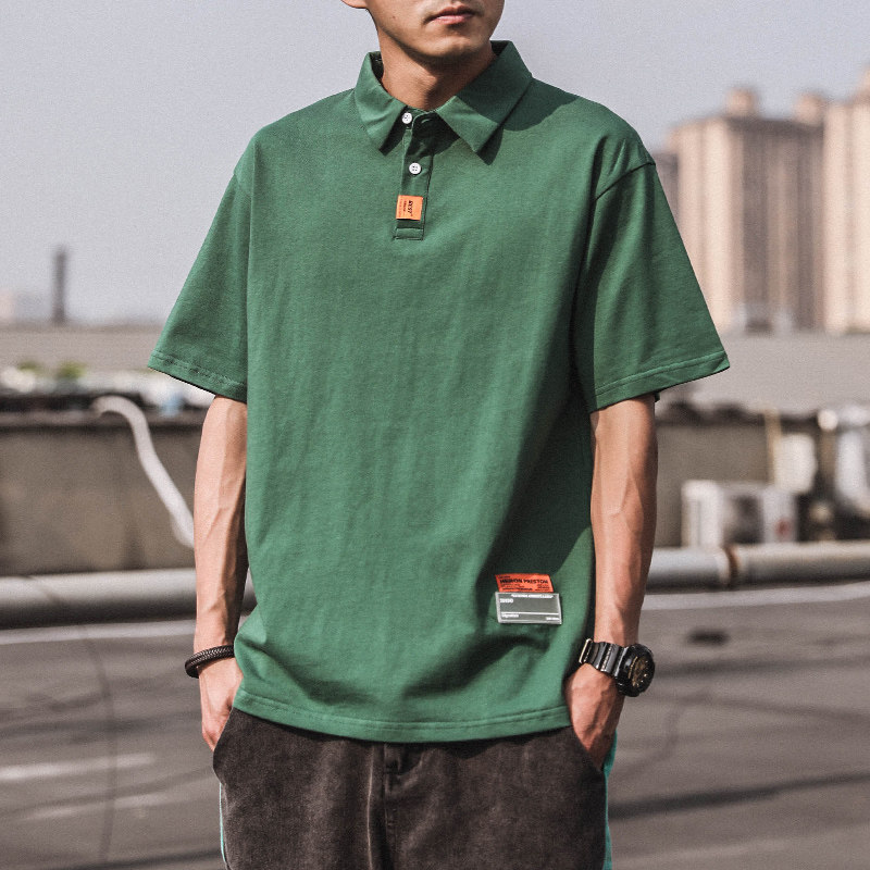 Summer new polo shirt man short sleeves Chaos ins loose casual pure color half sleeve boy pure cotton turn T-shirt man