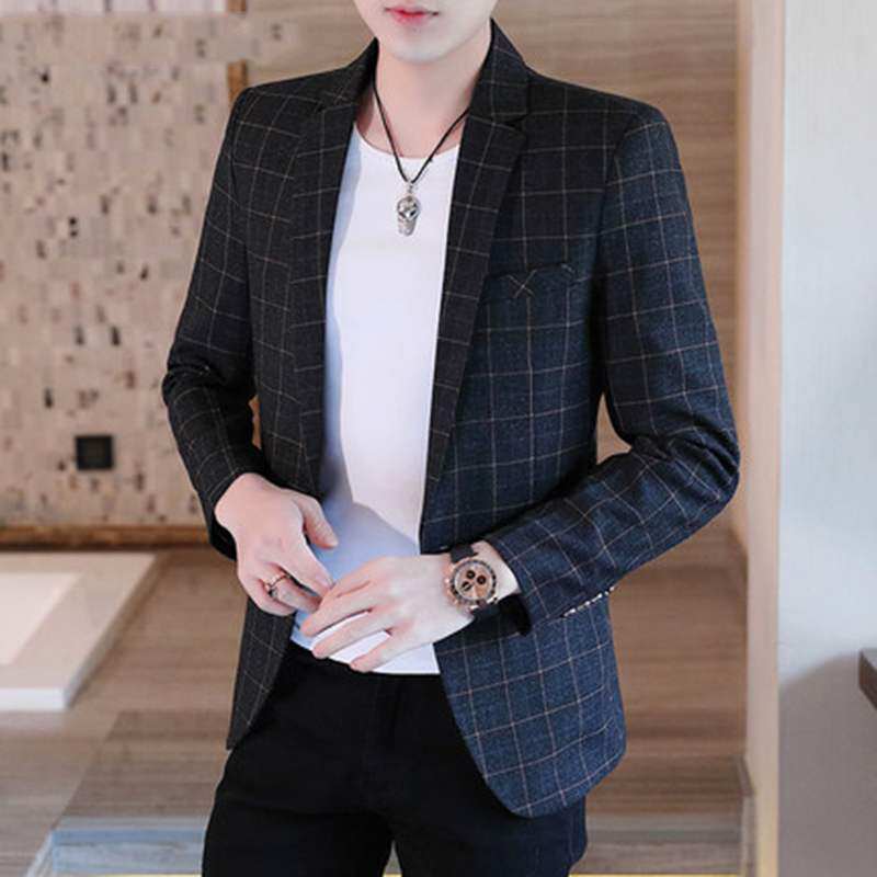 Tide Card Casual Little Suit Jacket Men's Korean Version New Trends Spring Repairs Handsome Gas Plaid Single Western Suit Blouse