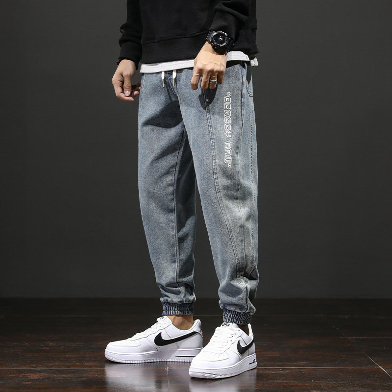 Jeans men fall loose casual trend Harlen pants strength drawing rope and beam pants date 9 points