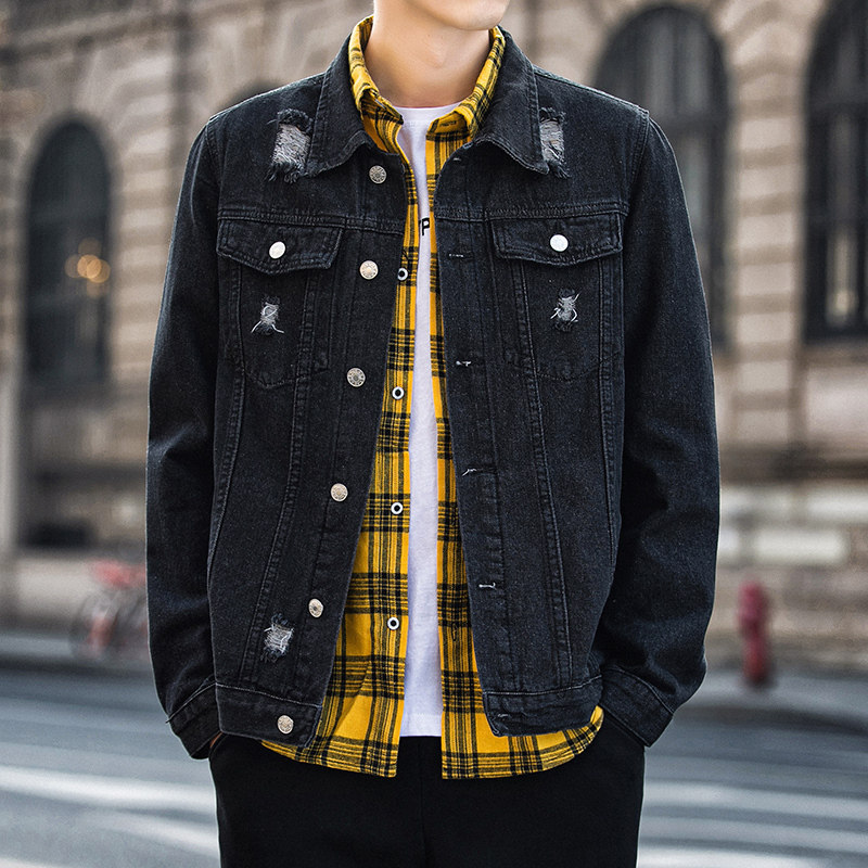 Jacket Men's Flipped Jacket Han Version Easing Ins Trend Breaking Hole Super Fire Boomer 2020 Spring and Autumn Season New