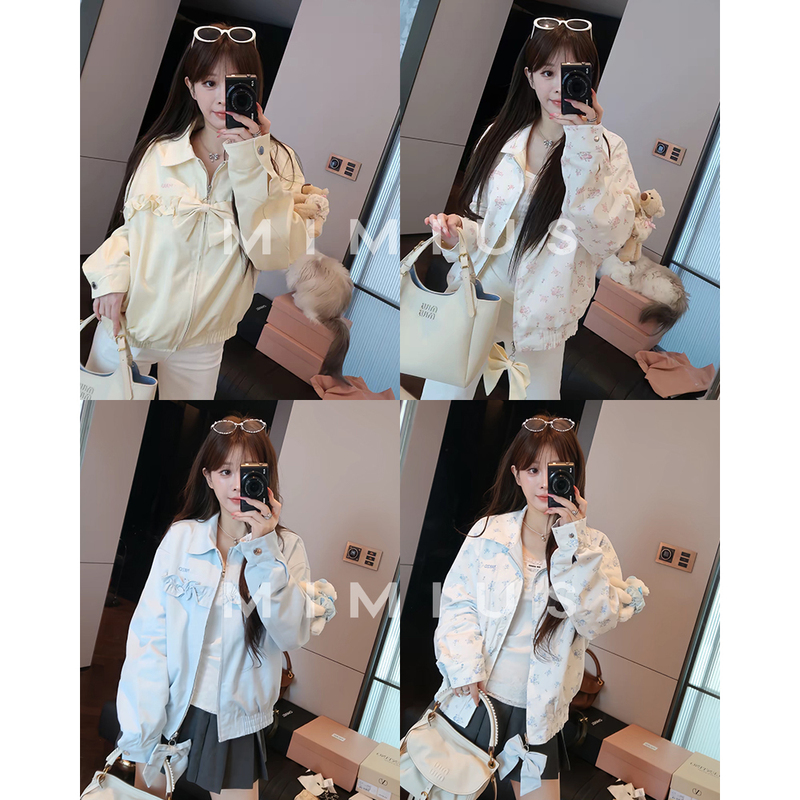 Yolu Lu Reversible Tencel Bow Detachable Bear Collar Long-Sleeve Short Jacket for Women Early Autumn Thin Top Yolu Lu Reversible Tencel Bow Detachable Bear Collar Long-Sleeve Short Jacket for Women Early Autumn Thin Top